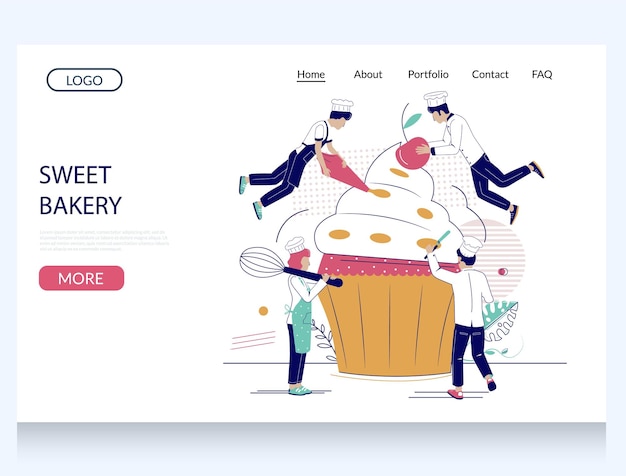 Sweet Bakery Vector Website-Vorlage Webseite und Landing Page-Design für Website- und Mobile-Site-Entwicklung Micro-Charaktere dekorieren große Cupcake mit Beeren Bäckerei Süßwaren Kuchenladen