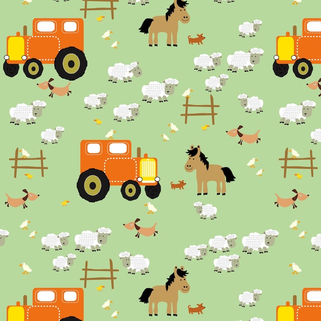 Sweet Farm Scenery Nahtloses Editable Pattern.