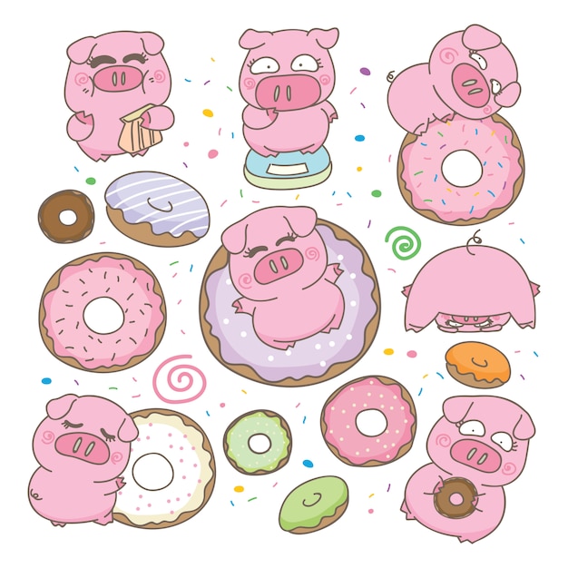 Sweety-schwein mit donutillustration