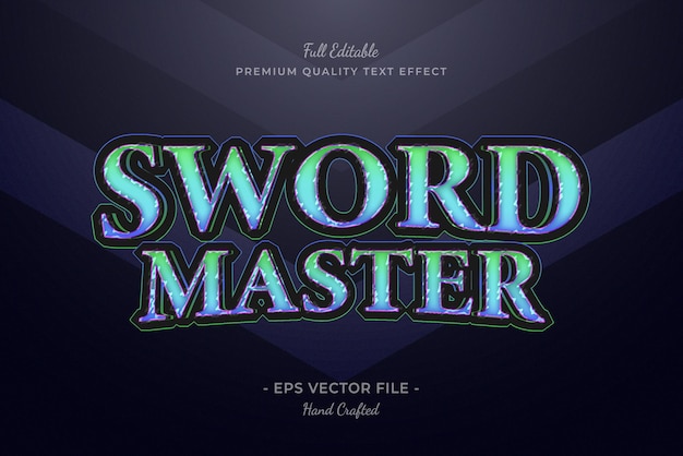 Vektor sword master game title bearbeitbarer texteffekt
