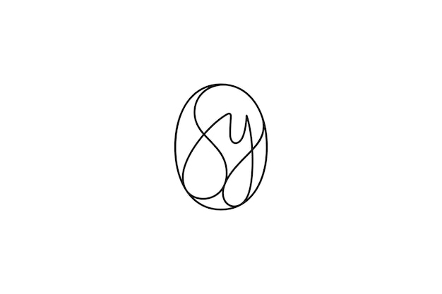 SY SY schwarzer handgeschriebener Monogramm-Logovektor in ovalem Rahmen