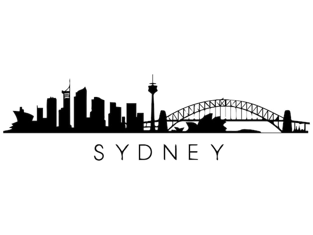Sydney Skyline Silhouette Schwarzes Sydney Stadtdesign isoliert auf weißem Hintergrund