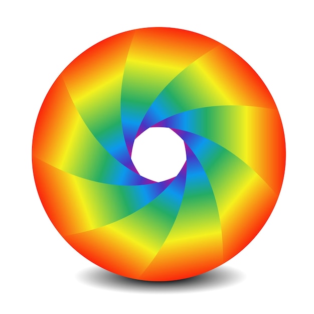 Symbol 3d abstraktes linsendesign und regenbogenfarben-vektorverschluss