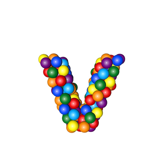 Vektor symbol aus kugeln in regenbogenfarben buchstabe v
