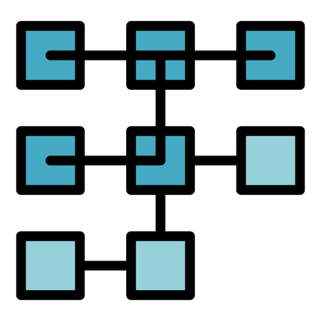Symbol „blockchain-struktur“ umriss des vektorsymbols „blockchain-struktur“ für webdesign, isoliert auf weißem, flachem hintergrund