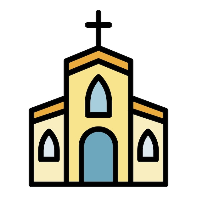 Symbol der Dorfkirche Umriss des Vektorsymbols der Dorfkirche in Farbe, flach isoliert