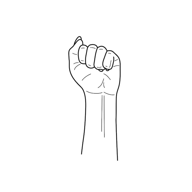 Symbol der feministischen Bewegung. Frauenhand mit erhobener Faust. Mädchenpower. Happy Women's Day-Konzept. Schwarz und weiß.