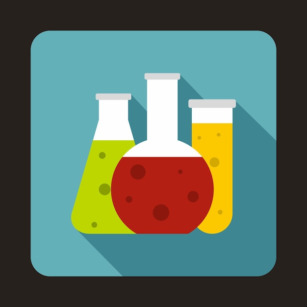 Symbol für chemische Laborflaschen im flachen Stil auf babyblauem Hintergrund