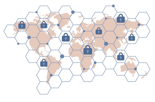 Vektor symbol für cybersicherheit. schutz von informationen. geschlossenes vorhängeschloss schützt globales netzwerk. vektor flach