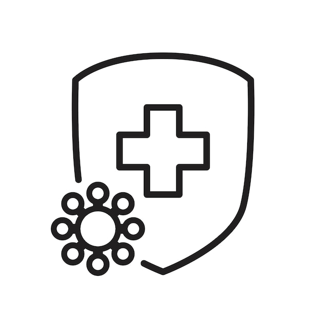 Vektor symbol für das gesundheitswesen mit schild und coronavirus abbildung des konzepts der virusschutzmedizin