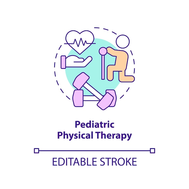 Vektor symbol für das konzept der pädiatrischen physiotherapie