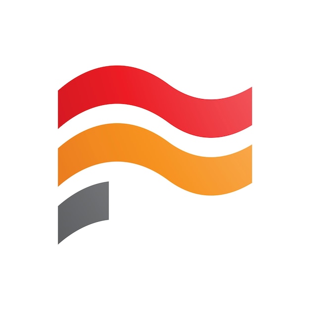 Vektor symbol für den buchstaben f in form einer orangefarbenen und roten, wellenförmigen flagge