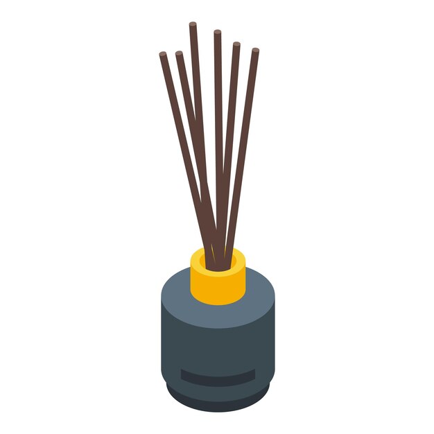 Symbol für den Diffusor mit schwarzen Royal Sticks Isometrisches Vektorsymbol für den Diffusor mit schwarzen Royal Sticks für Webdesign, isoliert auf weißem Hintergrund