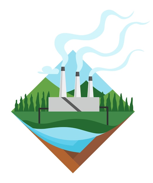 Vektor symbol für den energietyp der erzeugung kraftwerk zeichen moderne technologie ökologische emissionsindustrie nachhaltigkeitskonzept erzeugung nicht erneuerbarer brennstoffe