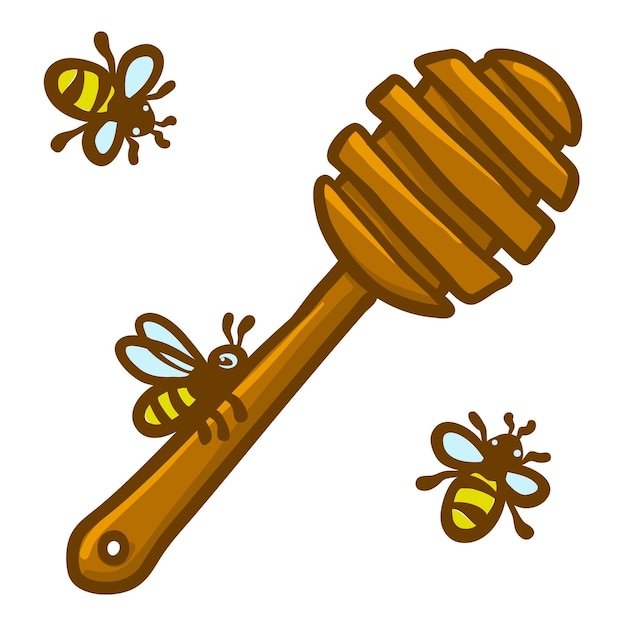 Symbol für den honiglöffel aus holz. handgezeichnete illustration des vektorsymbols für den honiglöffel aus holz für das webdesign