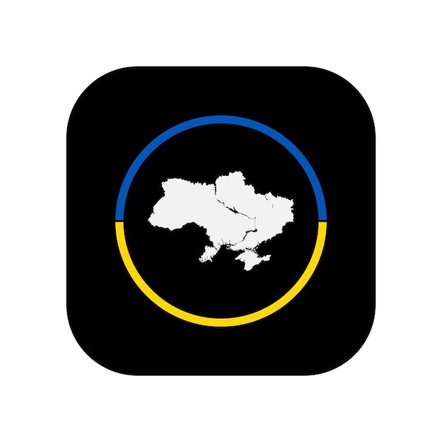 Symbol für die Anwendung. Karte der Ukraine in blau-gelbem Umriss. Flacher minimalistischer Stil.