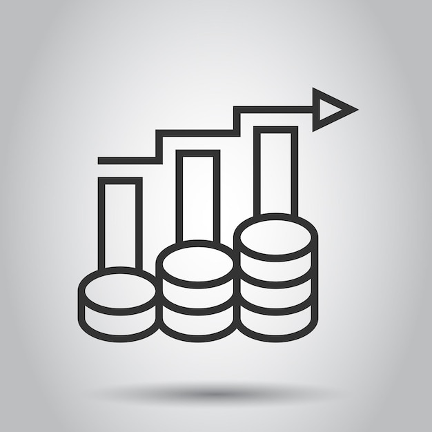 Vektor symbol für die erhöhung der einkommensrate im flachen stil illustration des finanzleistungsvektors auf weißem, isoliertem hintergrund münze mit wachstumspfeil geschäftskonzept