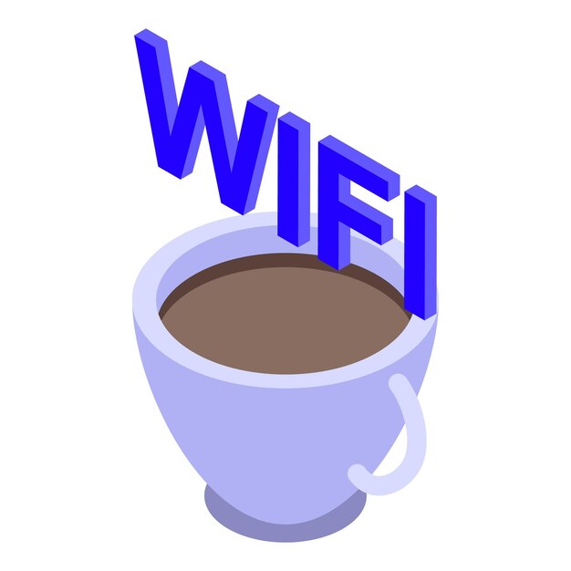 Symbol für eine kaffeetasse in der kostenlosen wlan-zone isometrische darstellung des vektorsymbols für eine kaffeetasse in der kostenlosen wlan-zone für webdesign, isoliert auf weißem hintergrund