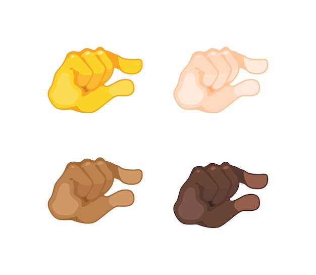 Symbol für eine kneifende Handbewegung. Emoji „Kneifende Hand“. Kneifendes Handzeichen. Gesten-Emoji in allen Hauttönen