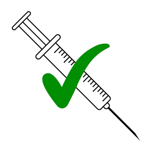 Symbol für geimpfte Patienten, Spritze und grünes Häkchen als Zeichen der Impfung