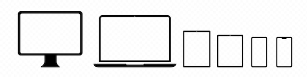 Symbol für Gerätemodell. Computer-Laptop-Tablet und Telefon. Vektorliniensymbol für Business und Werbung