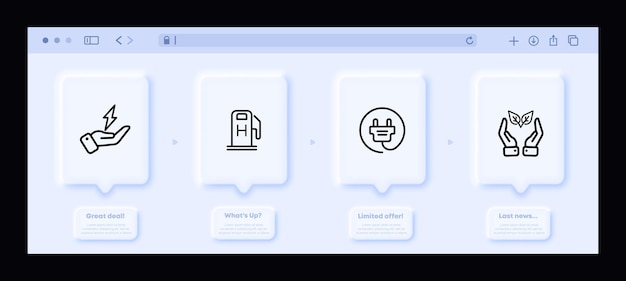 Symbol für grüne Energie Blitzstrom Kraftstoff Tankstelle Benzin Öl Steckdose Stecker umweltfreundlich den Planeten retten Neomorphismus Website-Schnittstelle Vektorzeilensymbol für Unternehmen