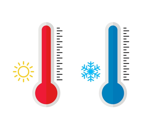 Symbol für heiße und kalte thermometer oder symbol für thermometer mit einer skala zur messung hoher und niedriger temperaturen