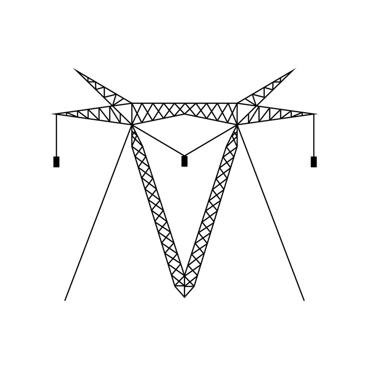 Vektor symbol für hochspannungs-strommasten. stromleitungssymbol. piktogramm für den turm der stromleitung. vektorillustration