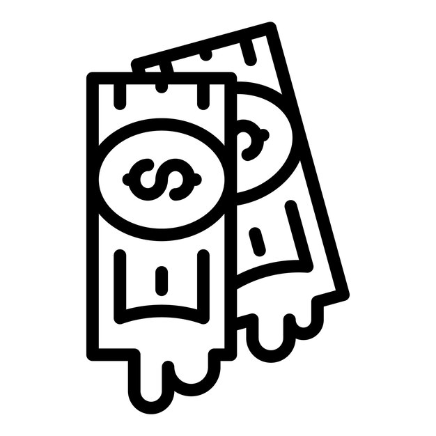 Symbol für korruptes geld. umriss des vektorsymbols für korruptes geld für webdesign, isoliert auf weißem hintergrund
