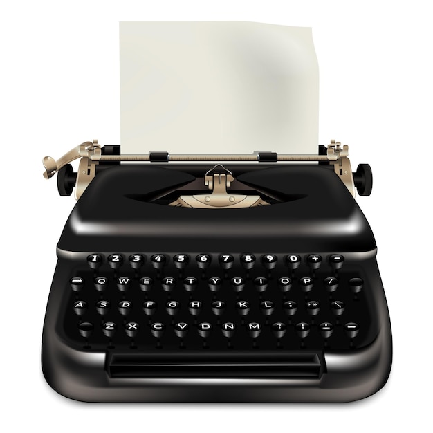 Symbol für schwarze Schreibmaschine Realistische Darstellung des Vektorsymbols für schwarze Schreibmaschine für Webdesign isoliert auf weißem Hintergrund