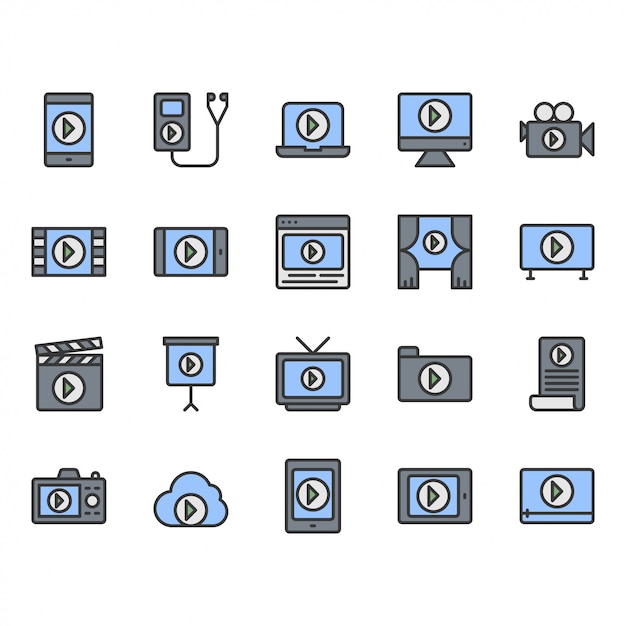 Symbol für videoinhalte und symbolsatz