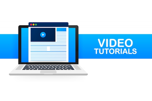 Symbol für Videotutorials. Lernen und Lernen, Fernunterricht und Wissenszuwachs. Symbol für Videokonferenzen und Webinare, Internet- und Videodienste. Illustration.