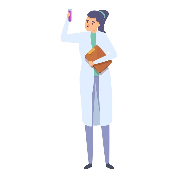 Vektor symbol für weibliche forschungswissenschaftlerin cartoon einer weiblichen forschungswissenschaftlerin, vektorsymbol für webdesign, isoliert auf weißem hintergrund
