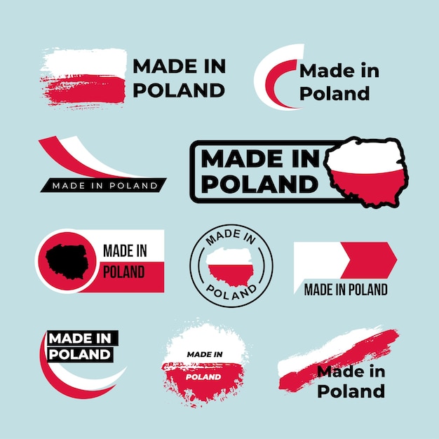 Vektor symbol „made in poland“-symbol mit polnischer flaggenkarte für verschiedene hintergründe