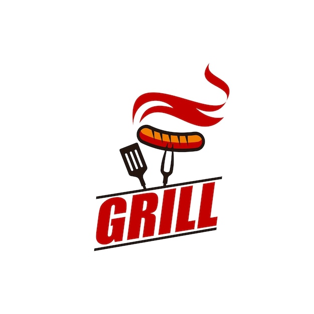 Symbol oder etikett für die grillausrüstung des grillrestaurants