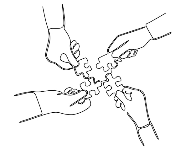 Symbol Puzzle handgezeichnete Illustration Puzzle Teamarbeit lineare Kunst Handvektor