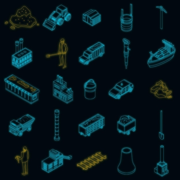 Symbole der Kohleindustrie setzen Vektorneon