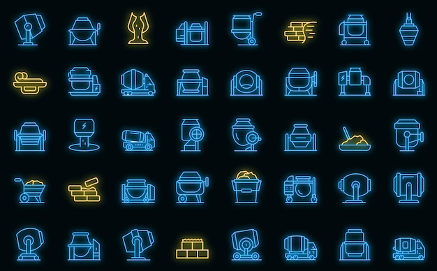 Symbole für Betonmischer setzen Umrissvektor Vektor Neon für Zementwagen