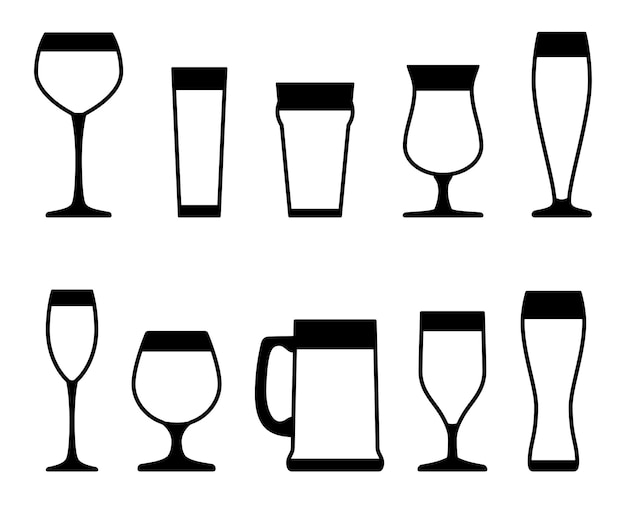 Vektor symbole für biergläser und -krüge gesetzt. sammlung von menüs für alkoholische getränke