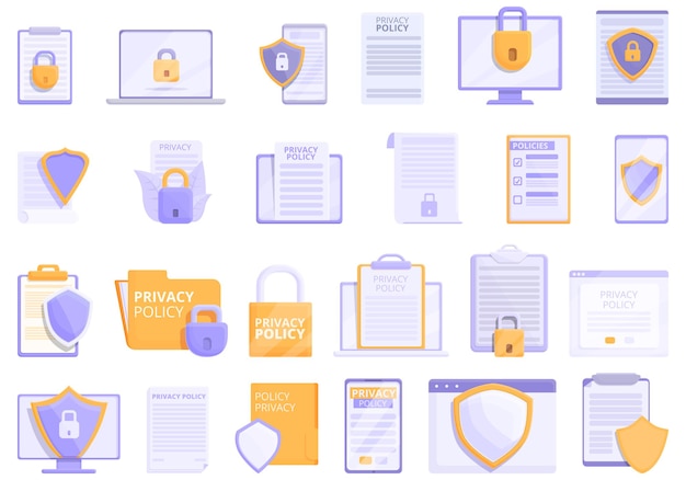 Symbole für Datenschutzrichtlinien setzen Cartoon-Vektor. DSGVO-Sicherheit. Europastandard
