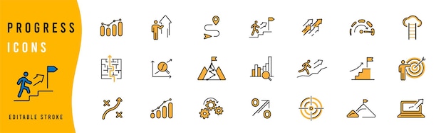 Symbole für den geschäftsfortschritt. symbolsatz für wachstum. abbildung eines linearen symbols für den erfolg