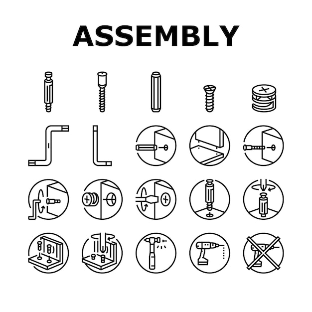 Vektor symbole für die montage von möbeln setzen vektor