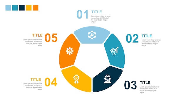 Symbole für die qualitätsoptimierung des service-vertriebs infografik-design-layout-vorlage kreatives präsentationskonzept mit 5 schritten