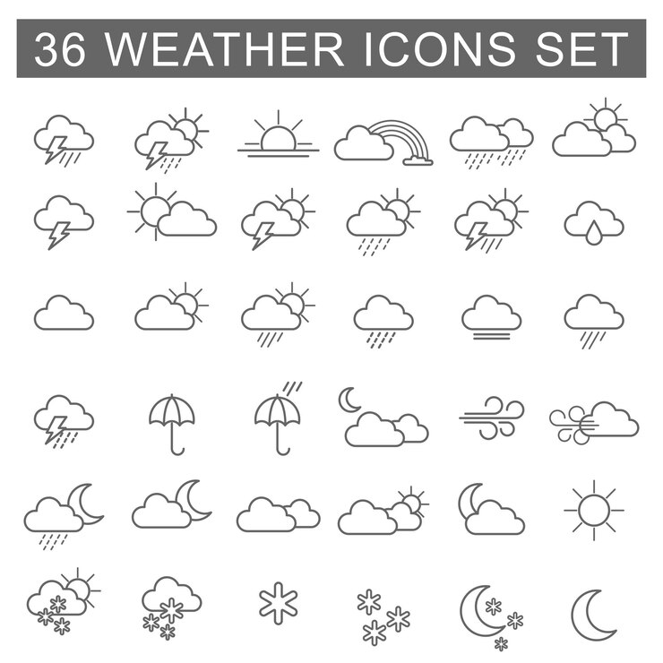 Vektor symbole für die wetterlinie festgelegt sammlung von symbolen für die wetterlinie vektorillustration