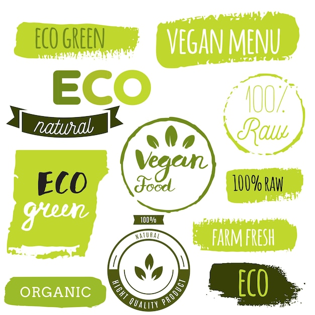 Vektor symbole für gesunde lebensmittel etiketten bio-tags elemente natürlicher produkte logo für vegetarisches restaurant m