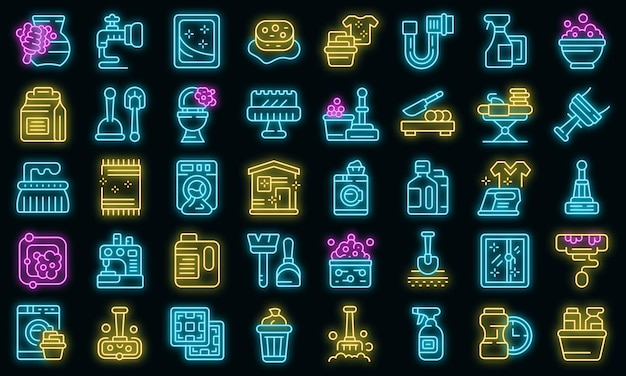 Symbole für Haushaltsberufe setzen Umrissvektor Vektorneon für saubere Oberfläche