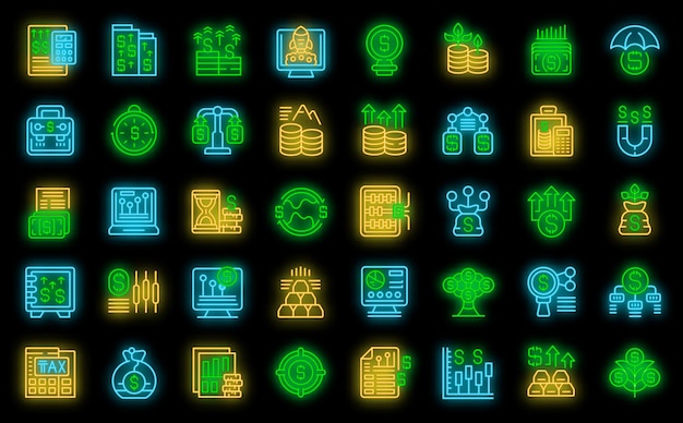Symbole für Kapitalgewinne setzen Vektorneon