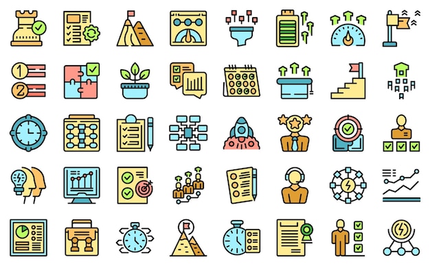 Symbole für Mitarbeitereffizienz setzen Vektor flach