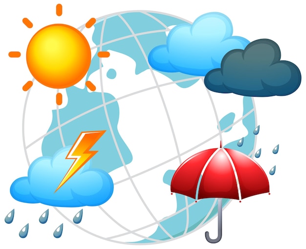 Vektor symbole für sonniges, regnerisches, bewölktes wetter