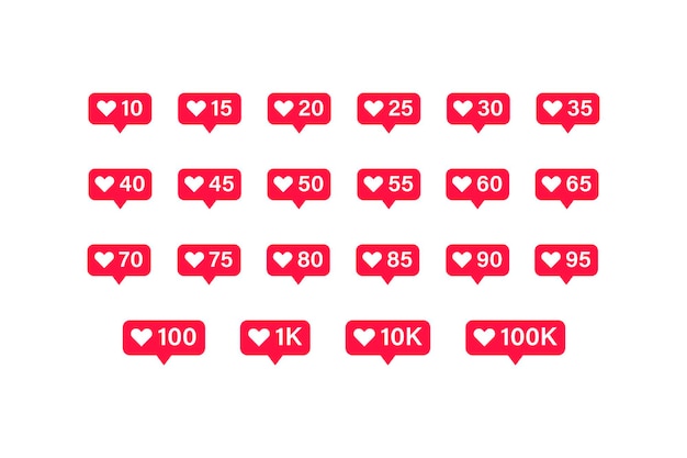Symbole für soziale netzwerke festgelegt. flache vektorgrafik. abzeichen für die anzahl der likes unter dem beitrag.
